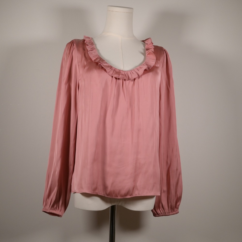 J.Crew Womens Pink Ruffle Neck Long Sleeve Blouse Satin Finish Size S